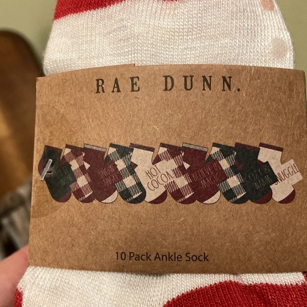 NEW! Rae Dunn 2T-3T TEN PACK Buffalo Check CHRISTMAS ANKLE SOCKS